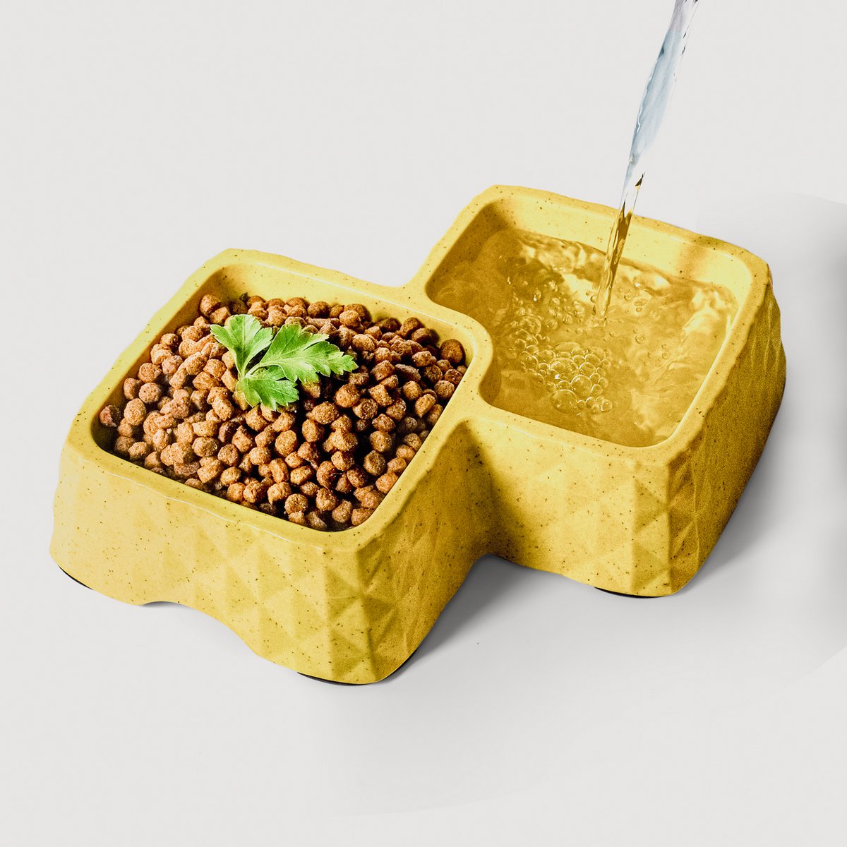 Bamboo Double Bowl for Cats & Small Dogs