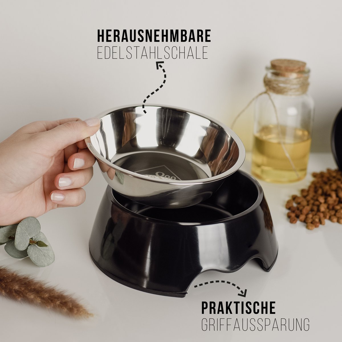 Futternäpfe Set – für Hunde & Katzen (2 Stück, Schwarz, Größen S/M/L)
