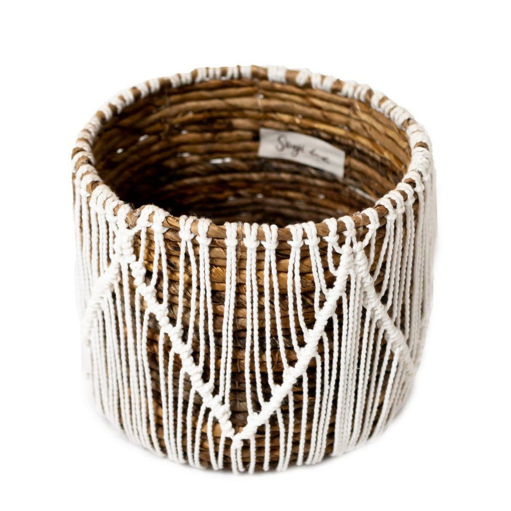 Kleiner Boho-Korb aus Seegras – Runder Pflanzen- und Blumenkorb