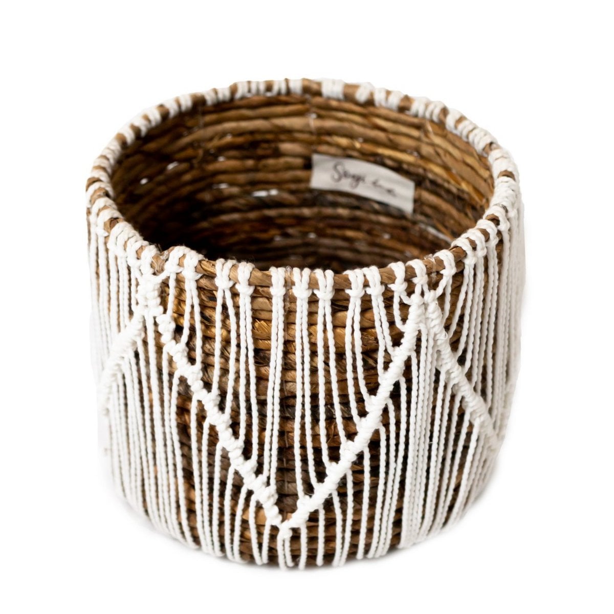 Kleiner Boho-Korb aus Seegras – Runder Pflanzen- und Blumenkorb
