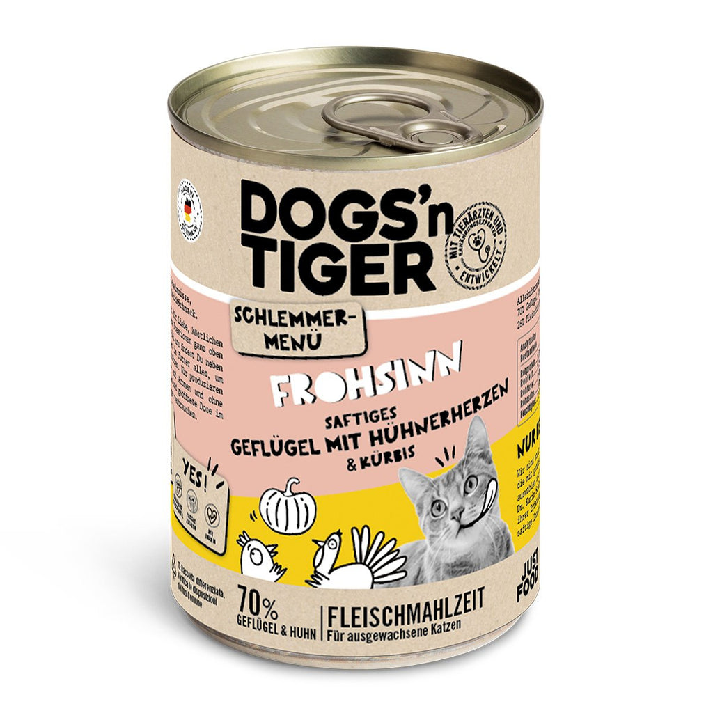 Dogs’n Tiger Adult, Katzenfutter, Frohsinn, Katzen Nassfutter, Getreidefrei, Geflügel & Kürbis