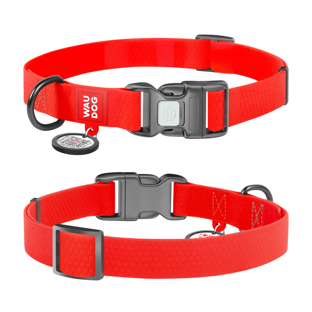 WAUDOG Waterproof Dog Collar with QR Passport - Red