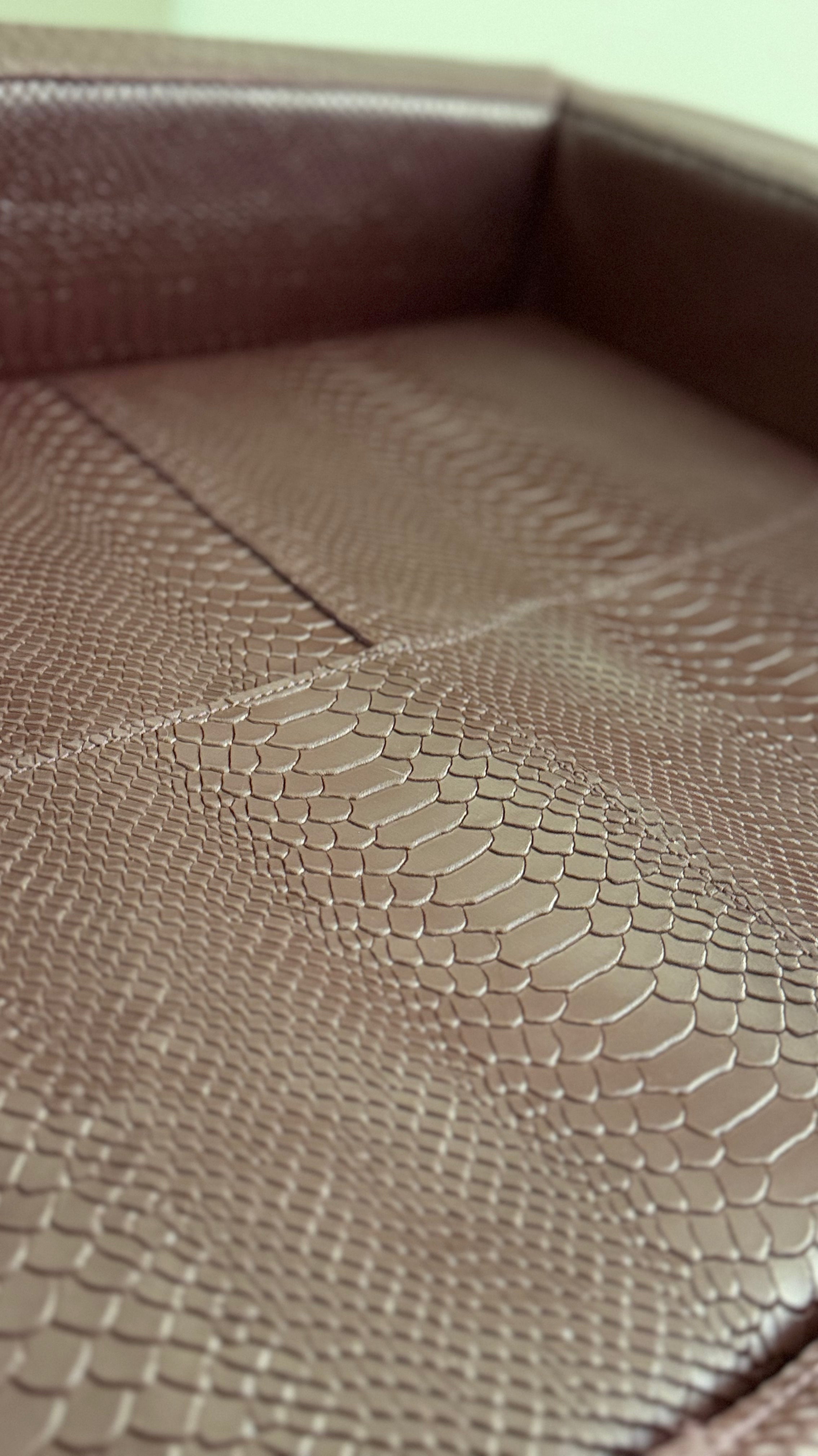 Italian Leather Dog Bed with Python Embossing & Reversible Cushion