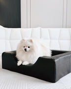 Italian Leather Dog Bed with Python Embossing & Reversible Cushion
