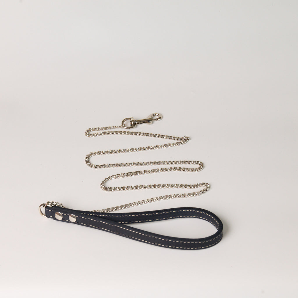 Blue Leather Chain Dog Leash - additional product view