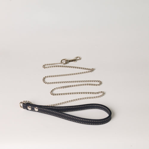 Blue Leather Chain Dog Leash - additional product view