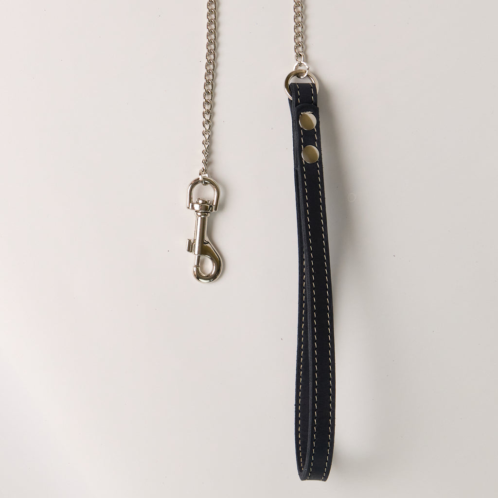 Blue Leather Chain Dog Leash - additional product view