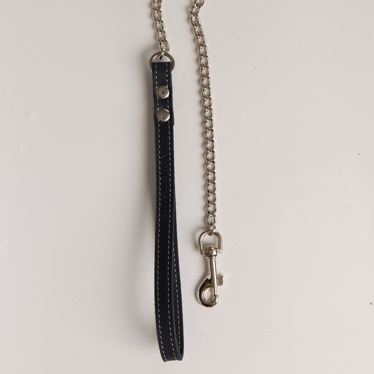 Blue Leather Chain Dog Leash - close-up product detail