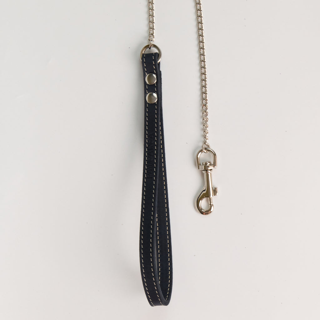 Blue Leather Chain Dog Leash - additional product view