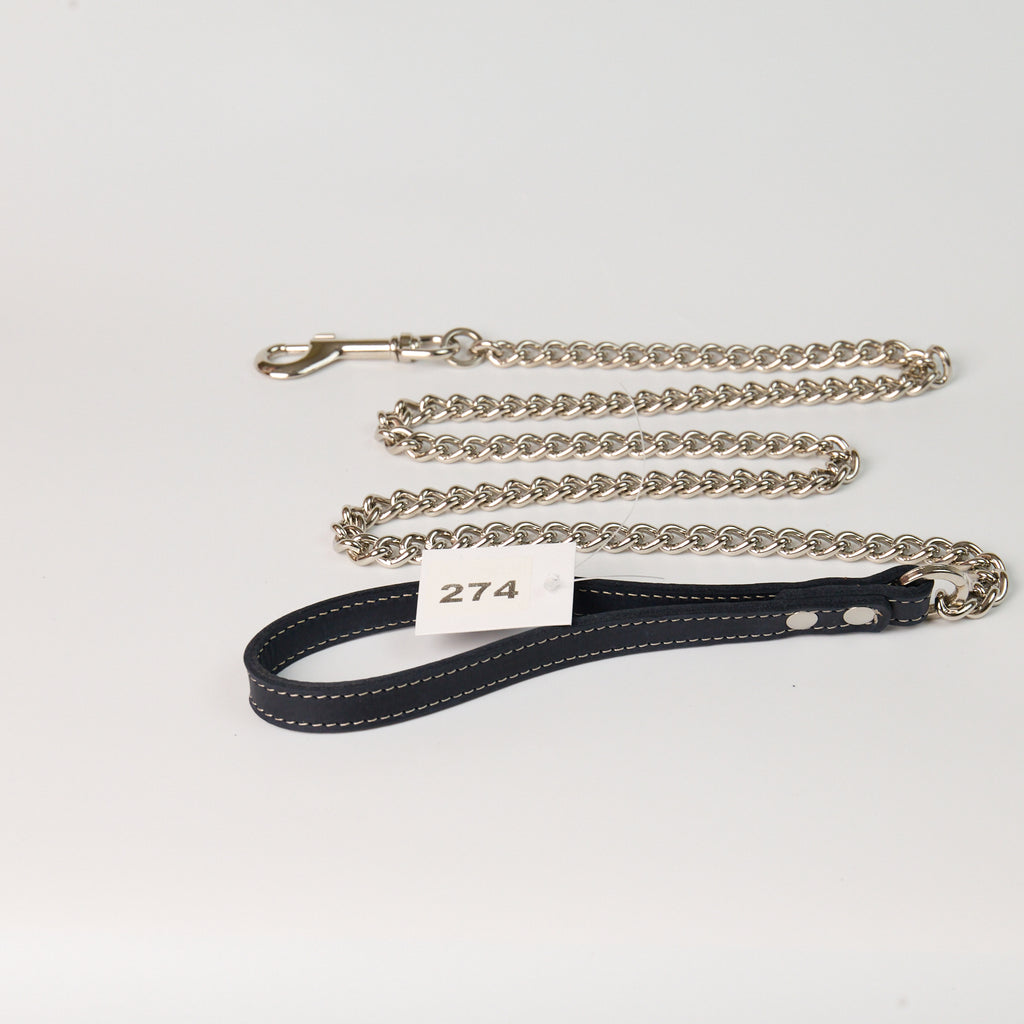 Blue Leather Chain Dog Leash - additional product view