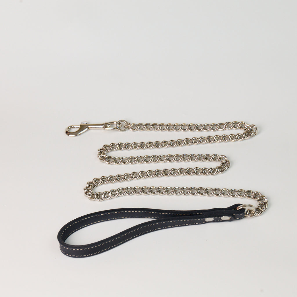 Blue Leather Chain Dog Leash - *