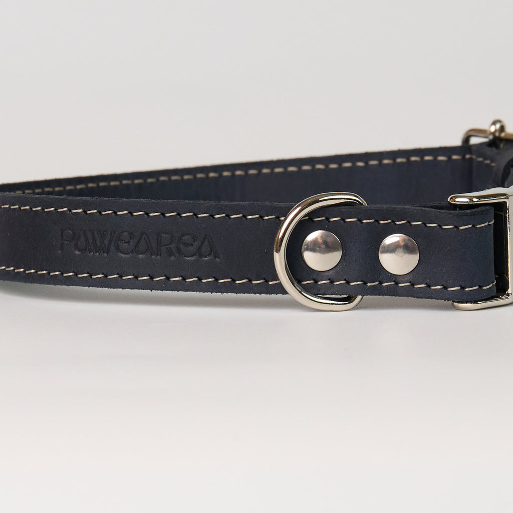 Blue Leather Dog Collar - close-up product detail
