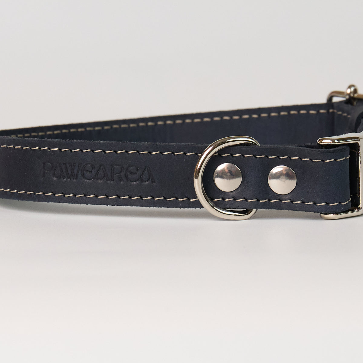 Blue Leather Dog Collar - close-up product detail