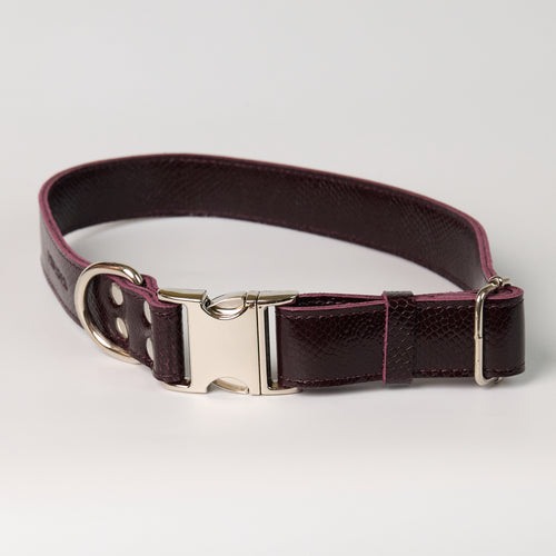Anaconda Double Leather Dog Collar - Burgundy