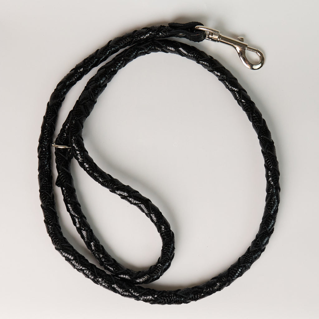 Anaconda Braided Round Leather Dog Leash - Black