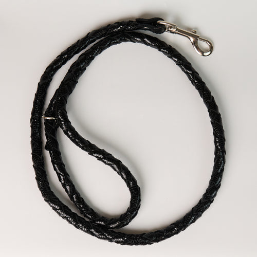 Anaconda Braided Round Leather Dog Leash - Black