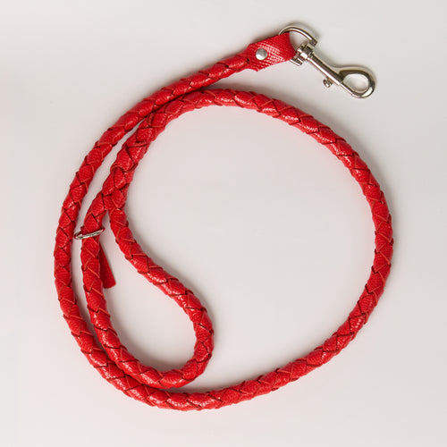 Anaconda Braided Round Leather Dog Leash - Red