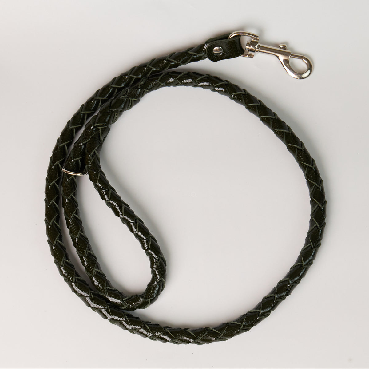 Anaconda Braided Round Leather Dog Leash - Emerald Green