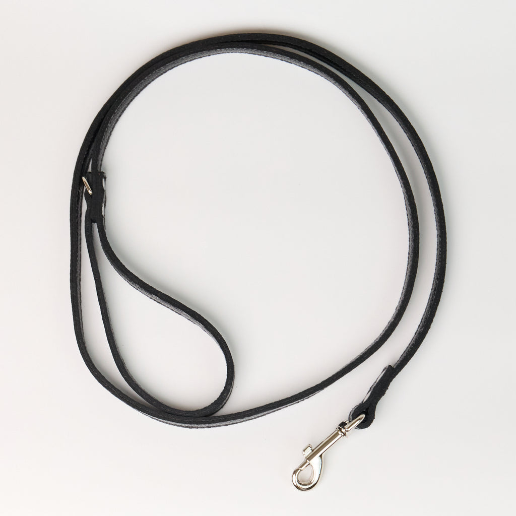 Anaconda Flat Double Leather Dog Leash - Black