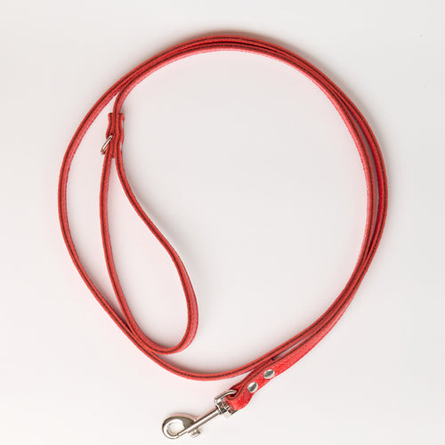 Anaconda Flat Double Leather Dog Leash - Red