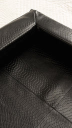 Italian Leather Dog Bed with Python Embossing & Reversible Cushion