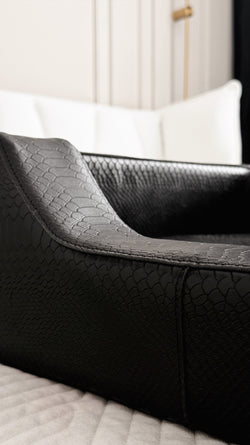 Italian Leather Dog Bed with Python Embossing & Reversible Cushion