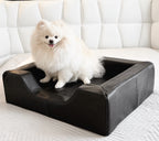 Italian Leather Dog Bed with Python Embossing & Reversible Cushion
