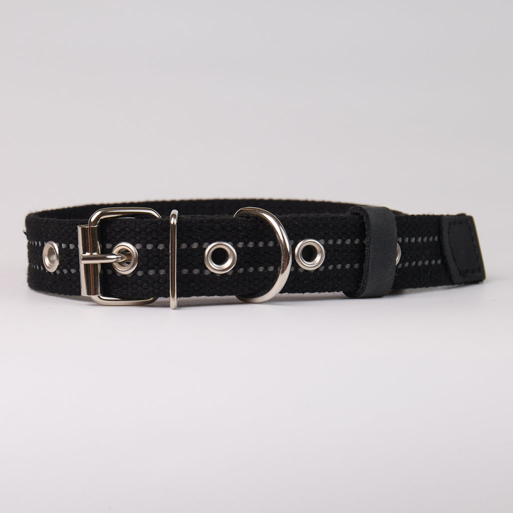 Reflective Canvas Dog Collar - Black