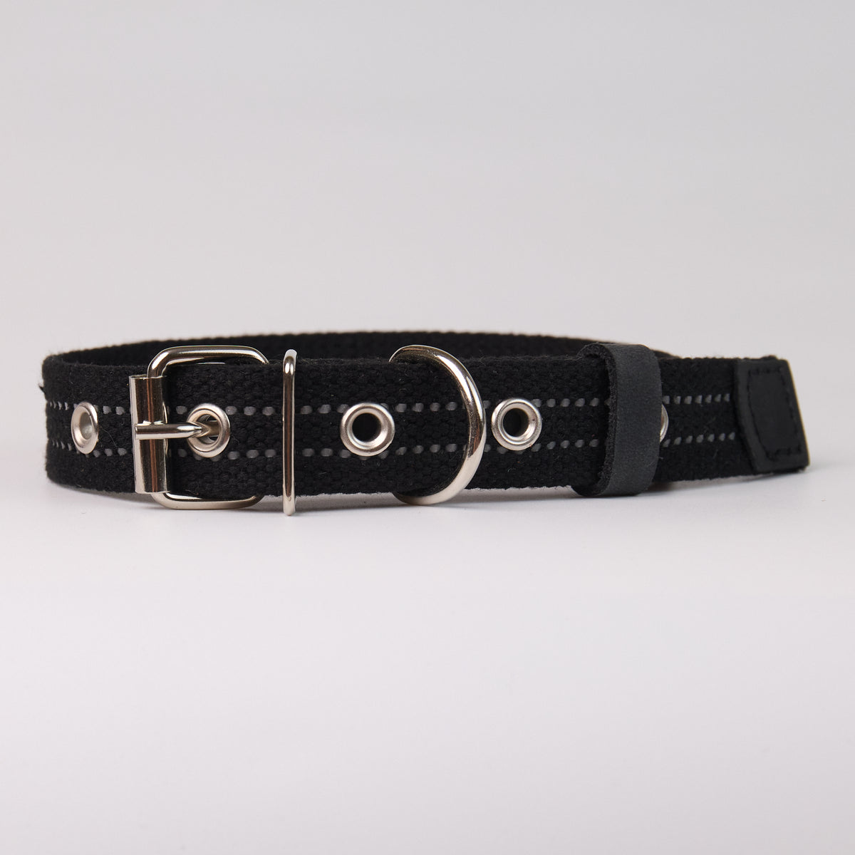 Reflective Canvas Dog Collar - Black