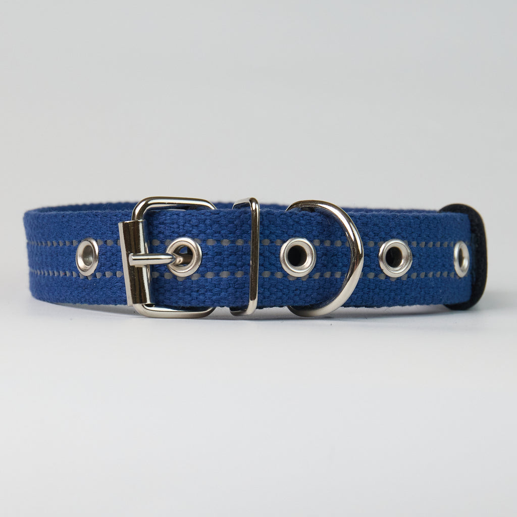 Reflective Canvas Dog Collar - Blue