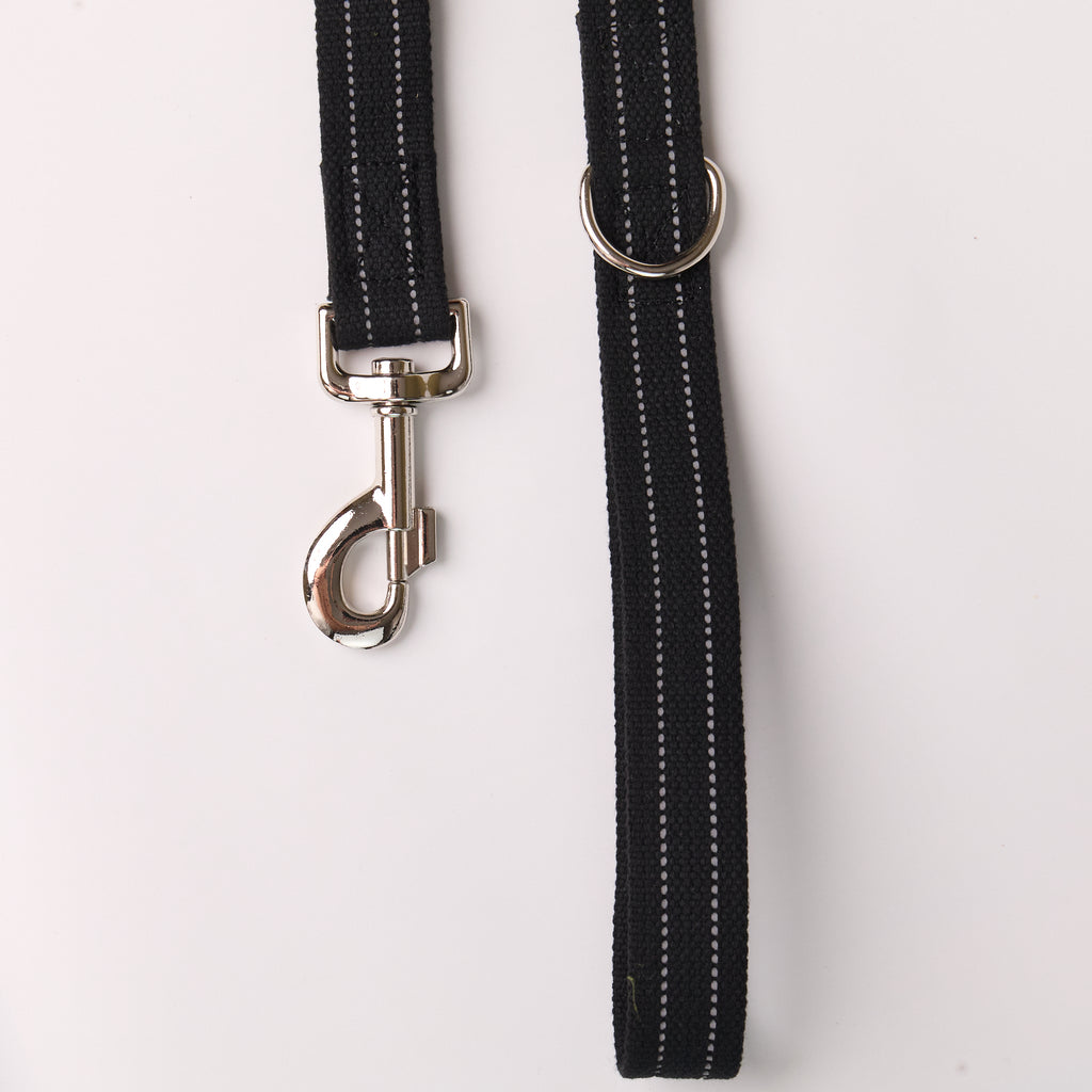 Reflective Canvas Dog Leash with Leather Details - close-up product detail