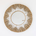 Espejo de pared redondo de hierba marina - Espejo colgante boho - Espejo de pared con flecos y patrón de algodón blanco (Ø 60 cm) RANDU