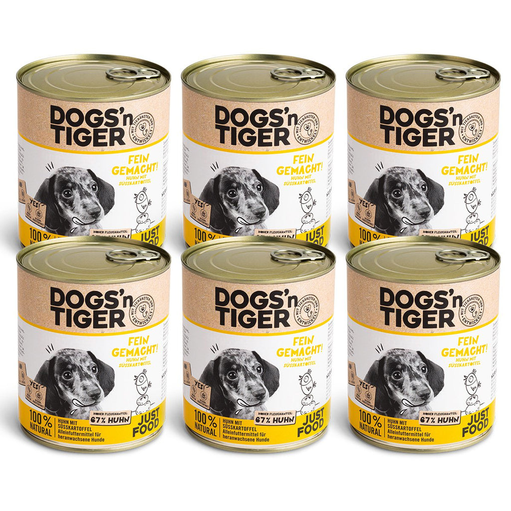 Dogs’n Tiger Junior, Welpen Premium Hundefutter, Nassfutter, Getreidefrei, Fein Gemacht, Huhn & Süßkartoffel