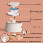Ceramic drinking fountain for cats i bamboo base i induction