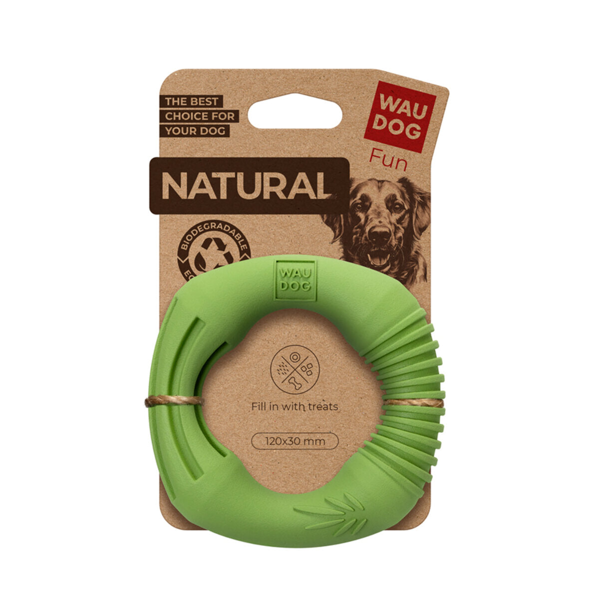 WAUDOG Fun Natural Dog toy Ring, biodegradable rubber, 12 cm, green