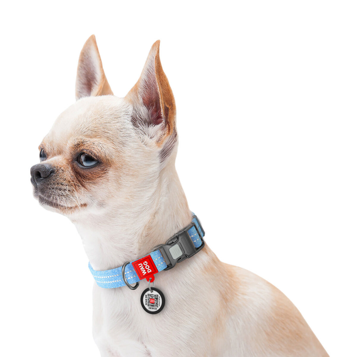 WAUDOG Re-cotton Reflective Dog Collar with QR Passport - Blue