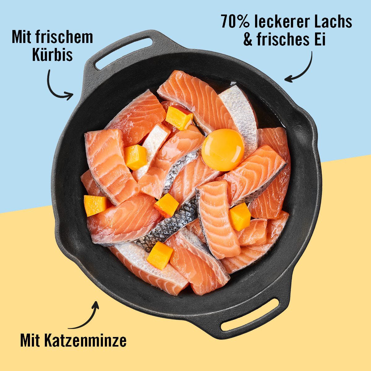 Adult Katzenfutter, Allerlei, Nassfutter für Katzen, Getreidefrei, Lachs mit Ei & Kürbis