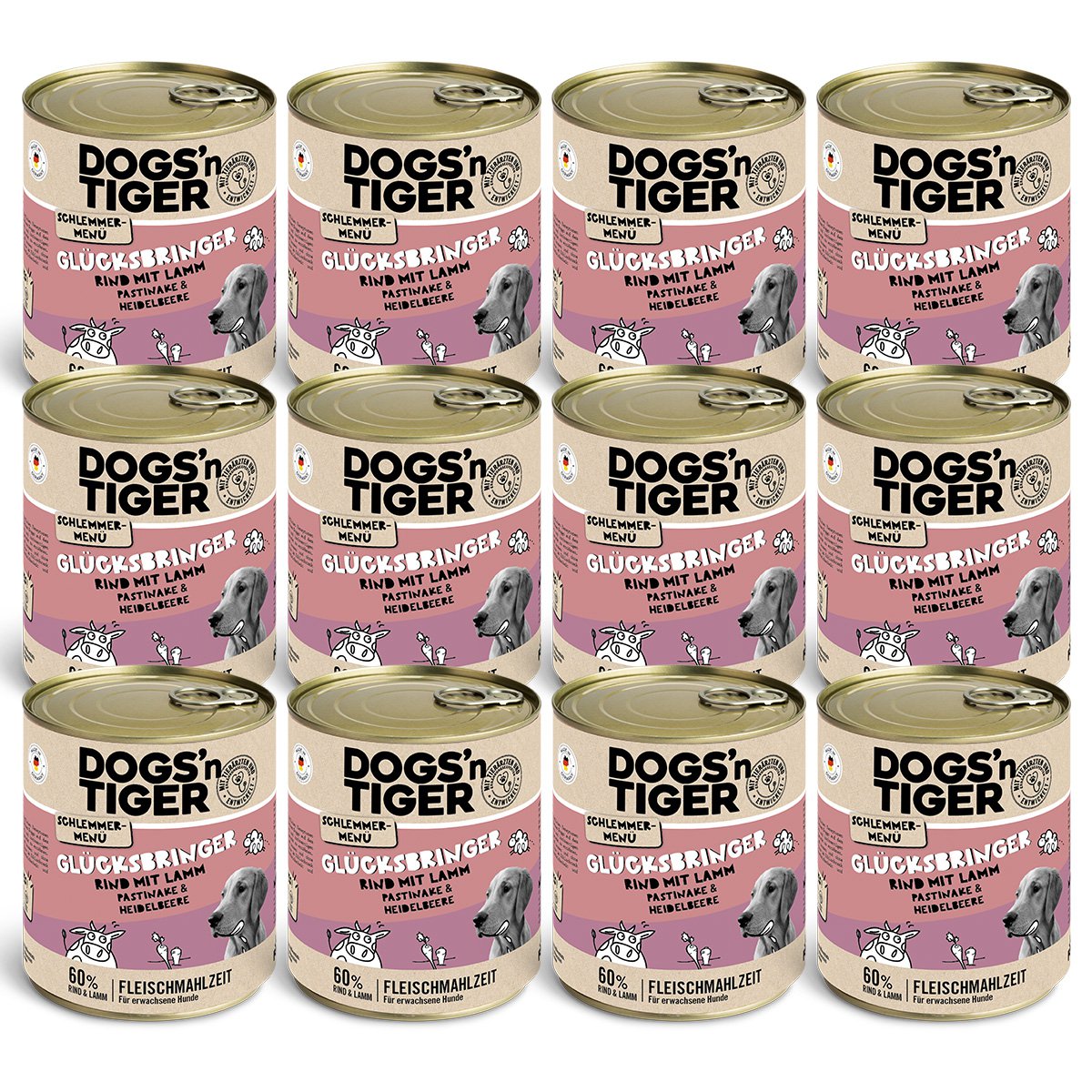 Comida húmeda para perros sin cereales – Carne de res, cordero, chirivía y arándanos