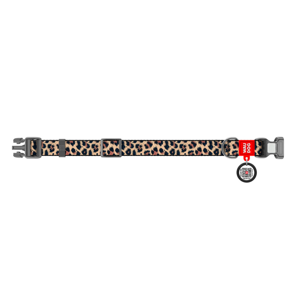 WAUDOG Nylon Dog Collar with QR Passport - Leopard