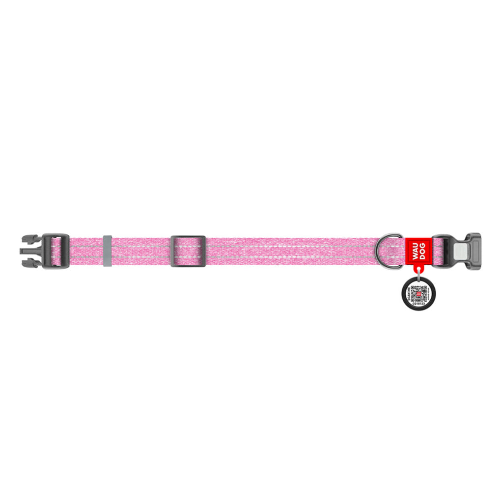 WAUDOG Re-cotton Reflective Dog Collar with QR Passport - Pink