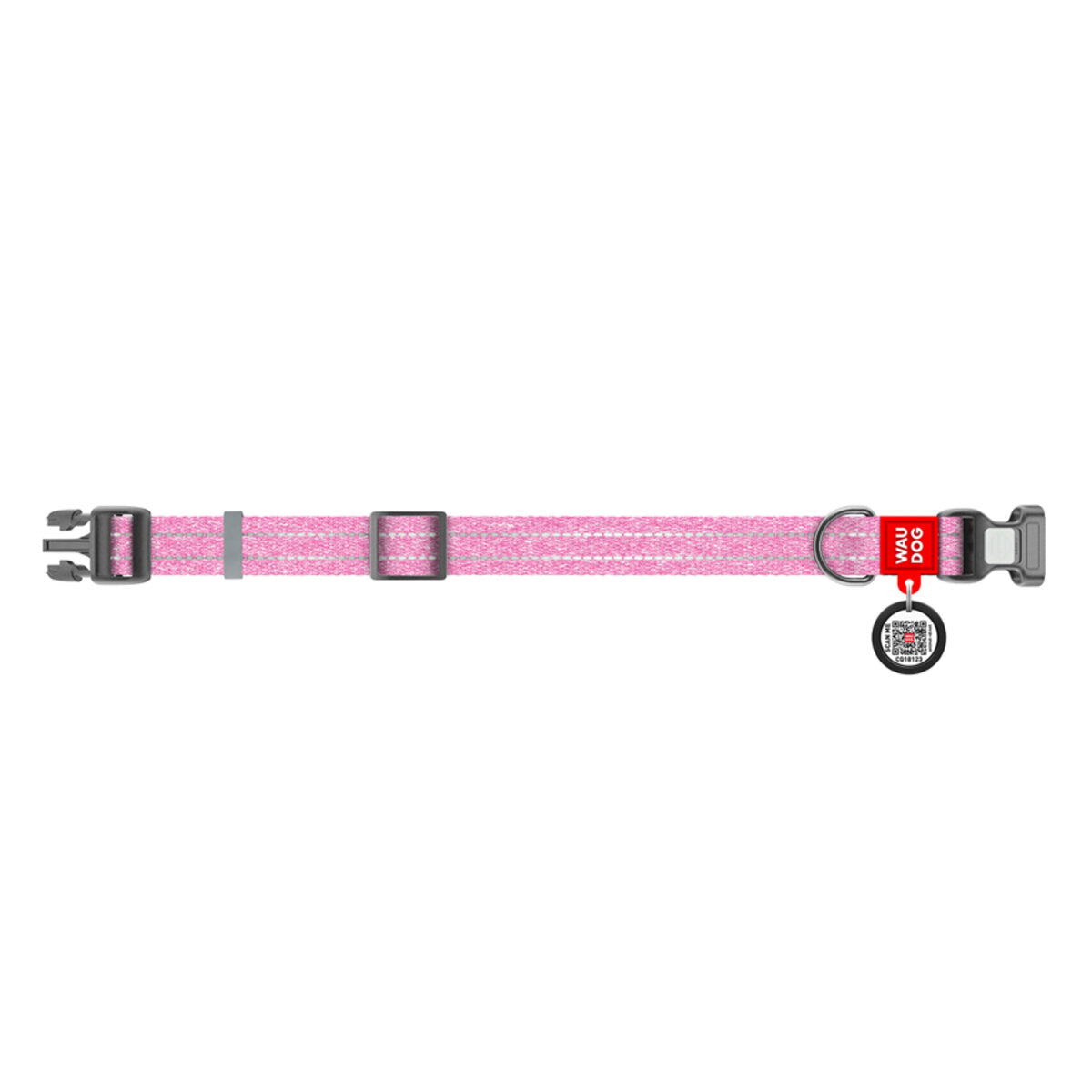 WAUDOG Re-cotton Reflective Dog Collar with QR Passport - Pink