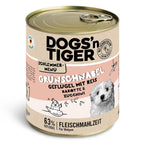 Dogs’n Tiger Junior, Hundefutter, Grünschnabel, Hunde Nassfutter, Welpen Futter, Geflügel, Getreidefrei, Naturreis, Karotte & Zucchini