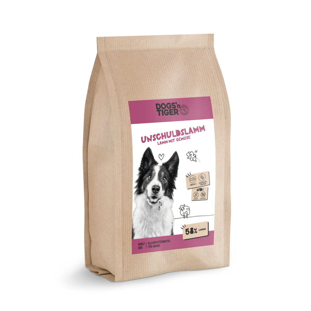 Dogs’n Tiger Adult Premium Hunde Futter, Unschuldslamm, Trockenfutter, Getreidefrei, Lamm & Kräuter