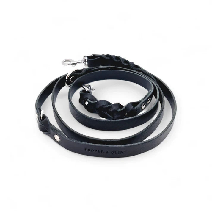 Verstellbares Hundehalsband aus gedrehtem Leder – Schwarz