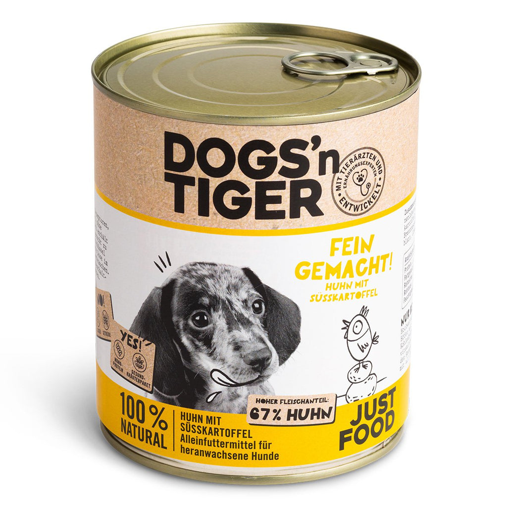Dogs’n Tiger Junior, Welpen Premium Hundefutter, Nassfutter, Getreidefrei, Fein Gemacht, Huhn & Süßkartoffel