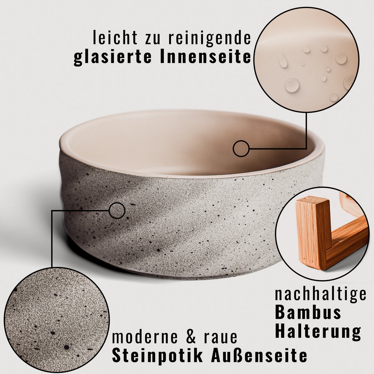 Ceramic double -food bowl with bamboo tap i 2er