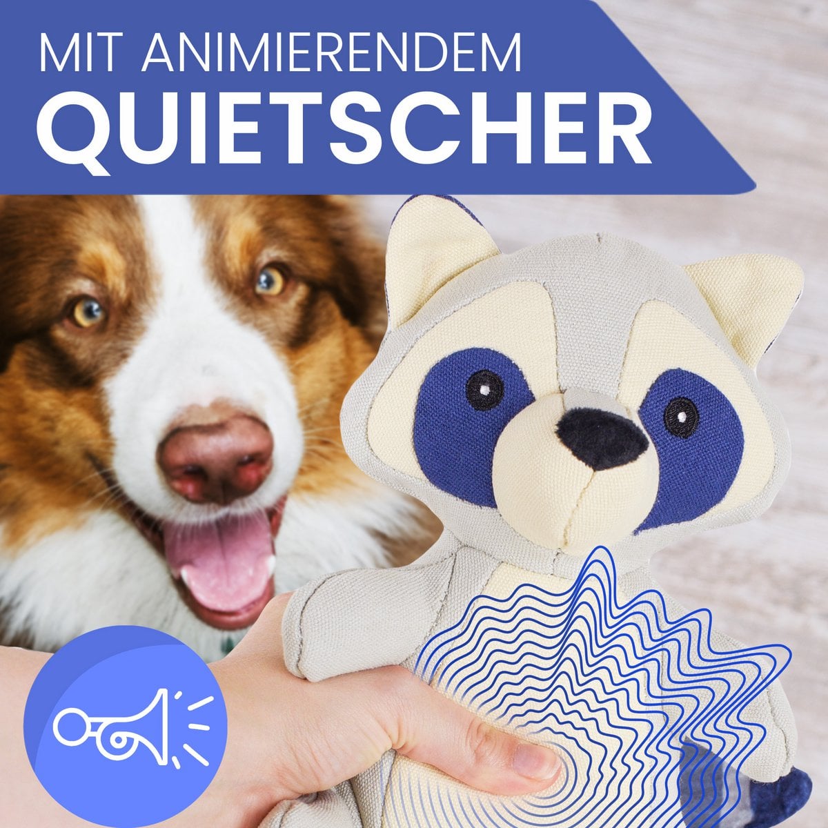 Peluche de perro con chirriador – Mapache