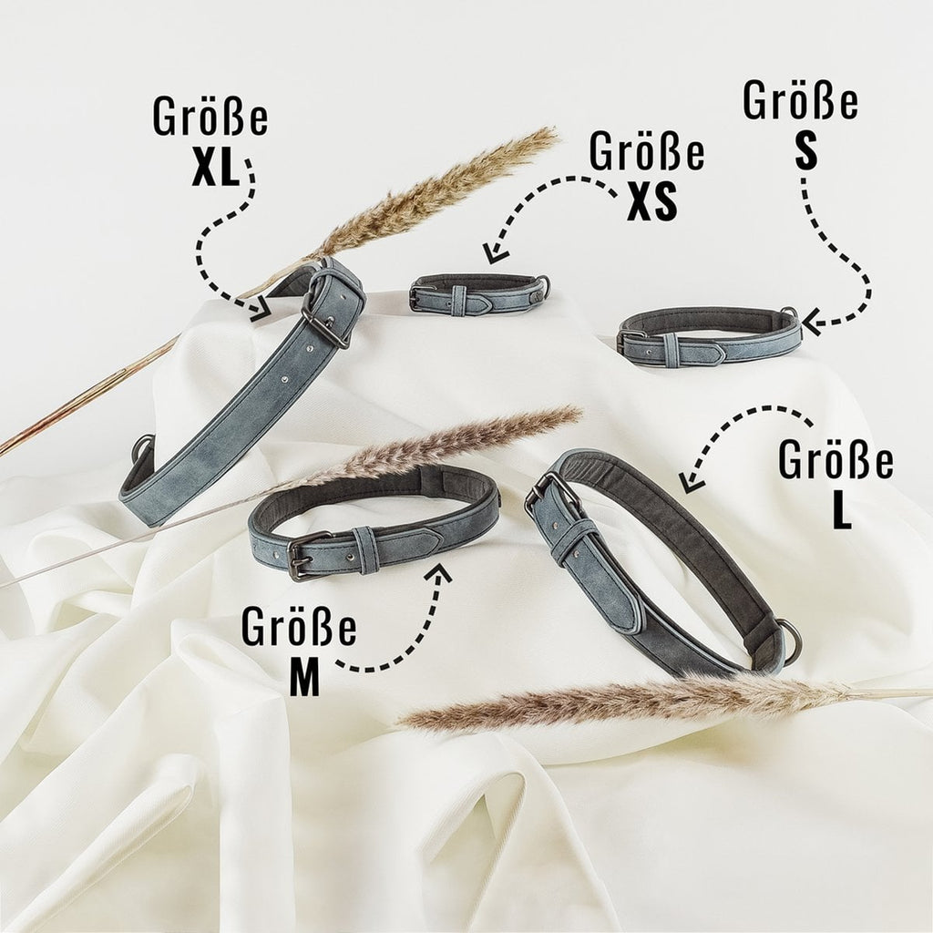 Hundehalsband- & Leinen-Set – Veganes Leder Blaugrau & Anthrazitgrau