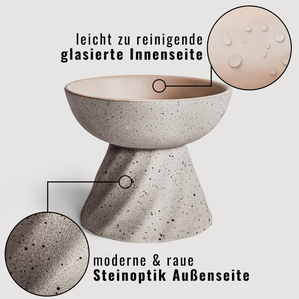 Increased ceramic food bowl for cats in stone optics