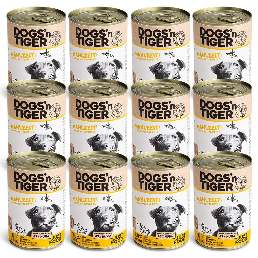 Dogs’n Tiger Adult Premium Hundefutter, Nassfutter, Getreidefrei, Mahlzeit, Huhn & Karotte
